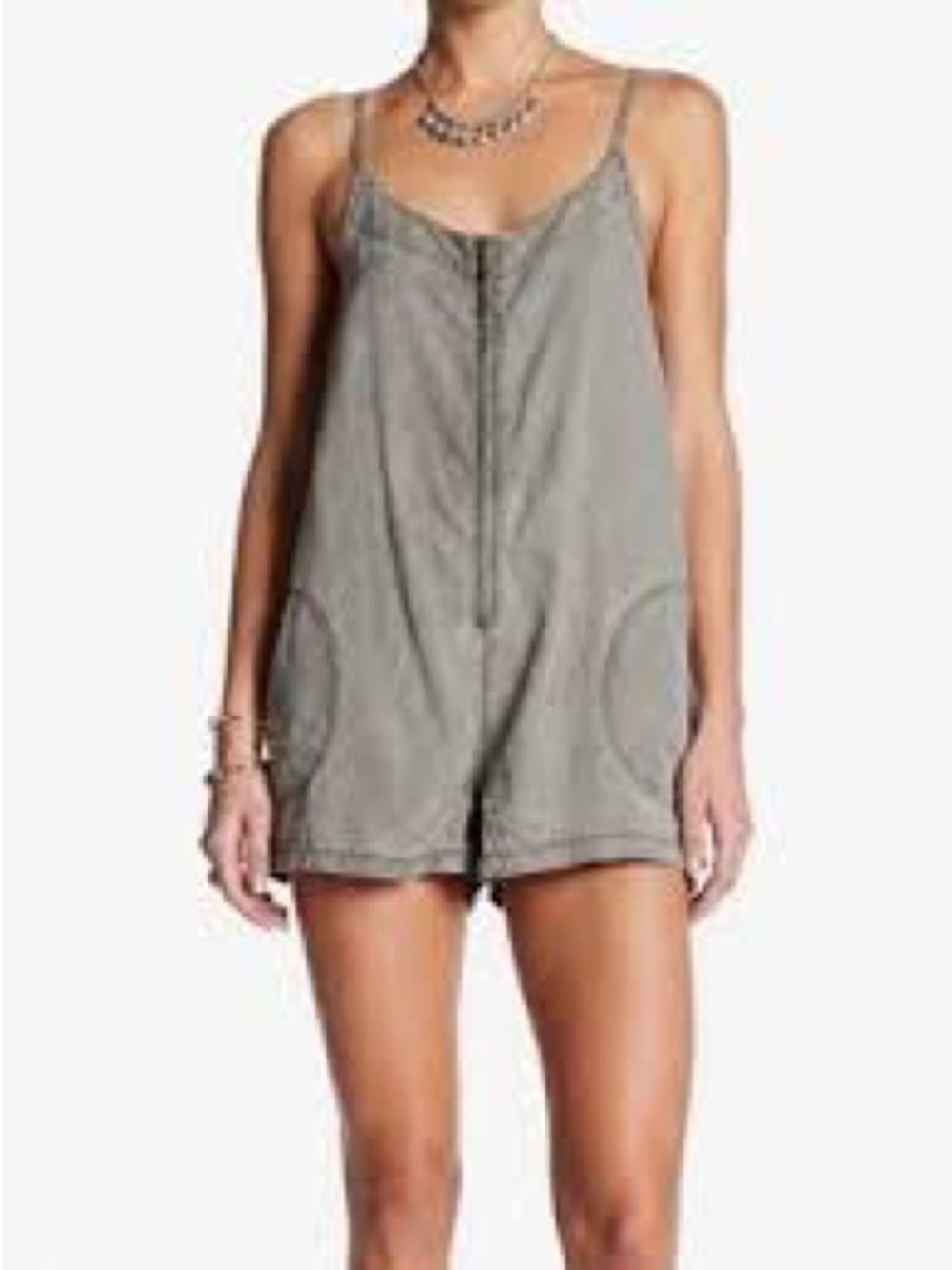 Free People Grey Tie-Shoulder Romper